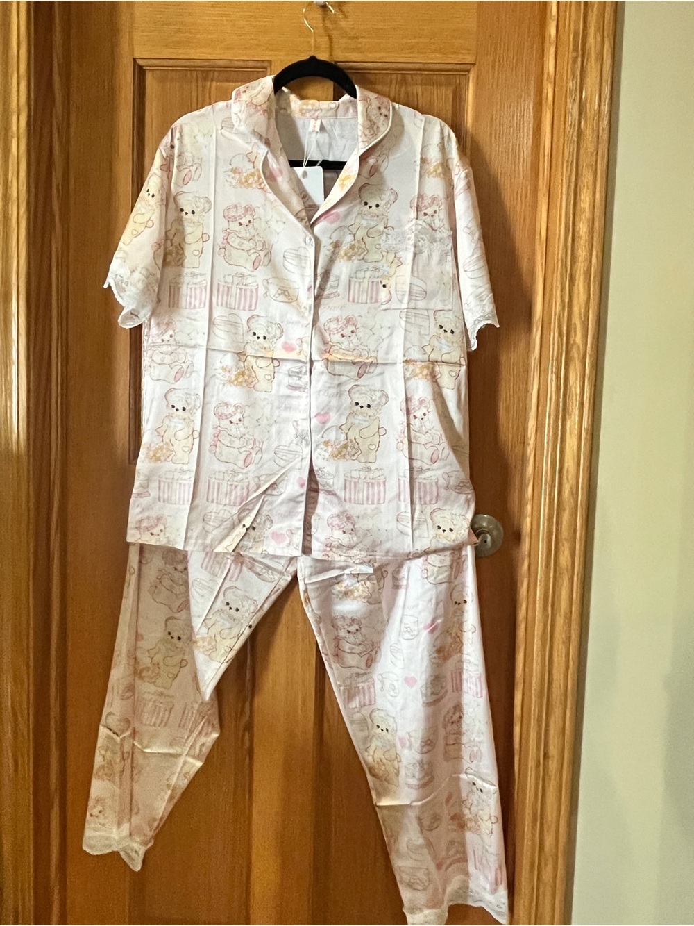 Women Pink Bear Print Cotton Pajama Set